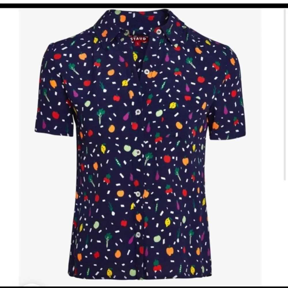 STAUD Navy Floral Print MATCHING SET with Multicolor FRUIT Accents